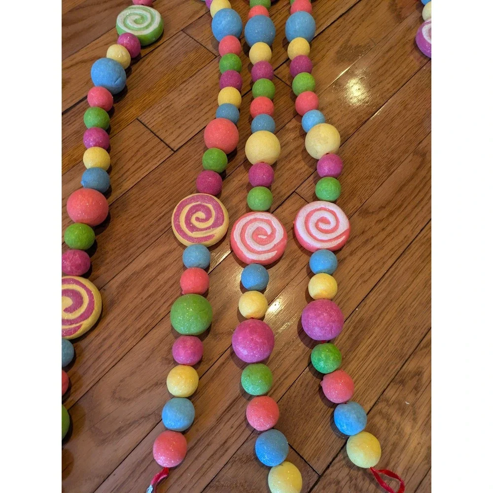 Lot of 5 Pastel Candy Lollipop Christmas Garland Decoration Glitter 6.5 ft x‎ 5